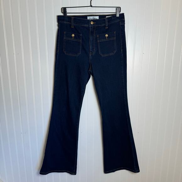 Sam Edelman Skinny Flare-Leg Patch Pockets Pants Dark Wash Denim Jeans Size 30 - Picture 2 of 10
